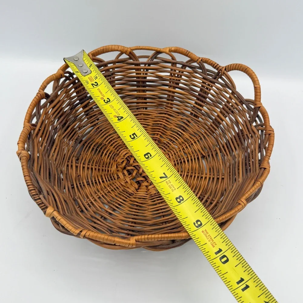 Vintage Scalloped Basket Woven Wicker Rustic Decor Cottagecore Boho Rustic